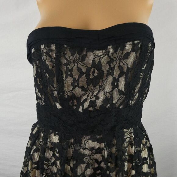Angie Strapless Nude Illusion Floral Lace Overlay Dress Empire High Waist Black - Picture 3 of 10